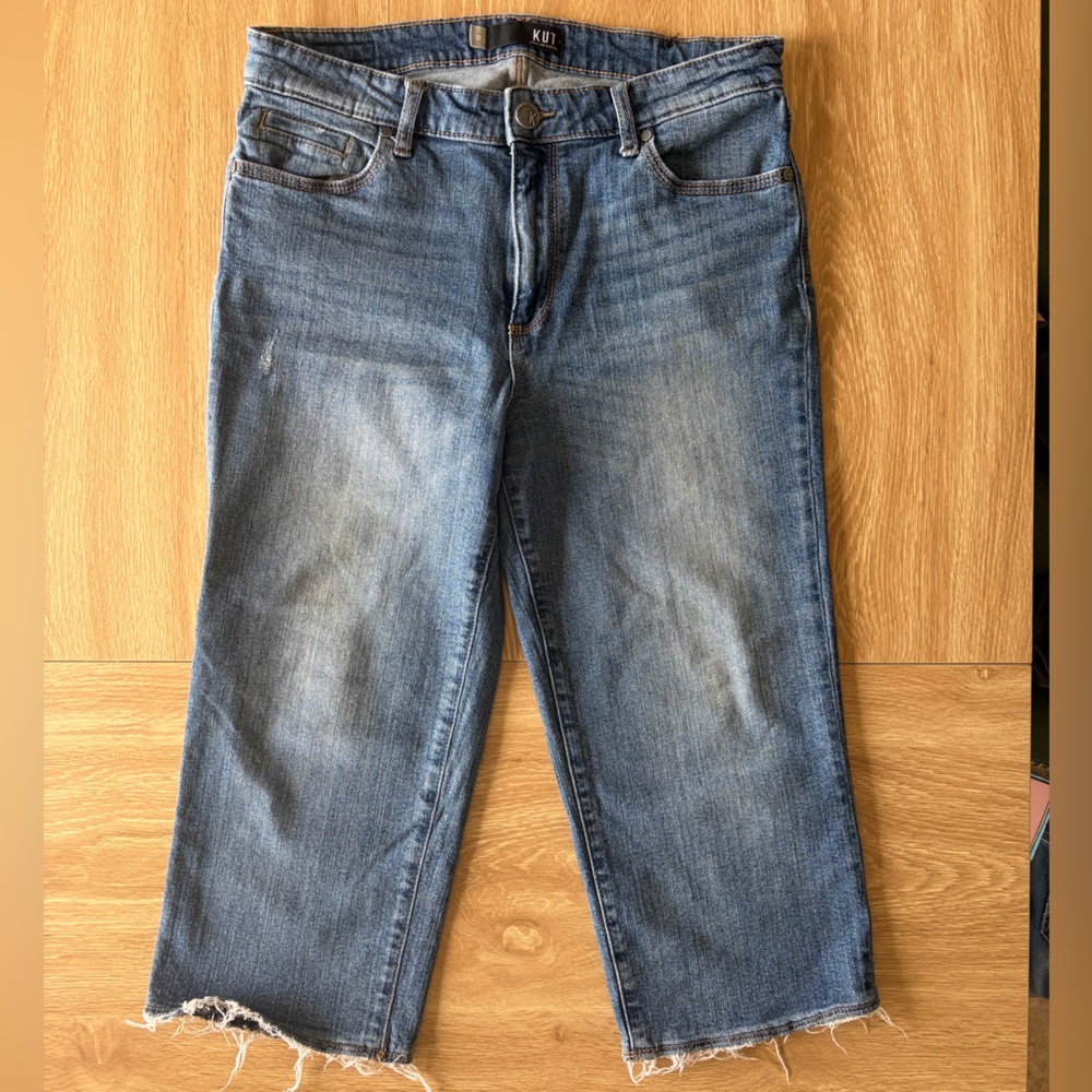 Kut From The Kloth Annie High Rise Crop Straight Leg Distressed Jeans Size 10